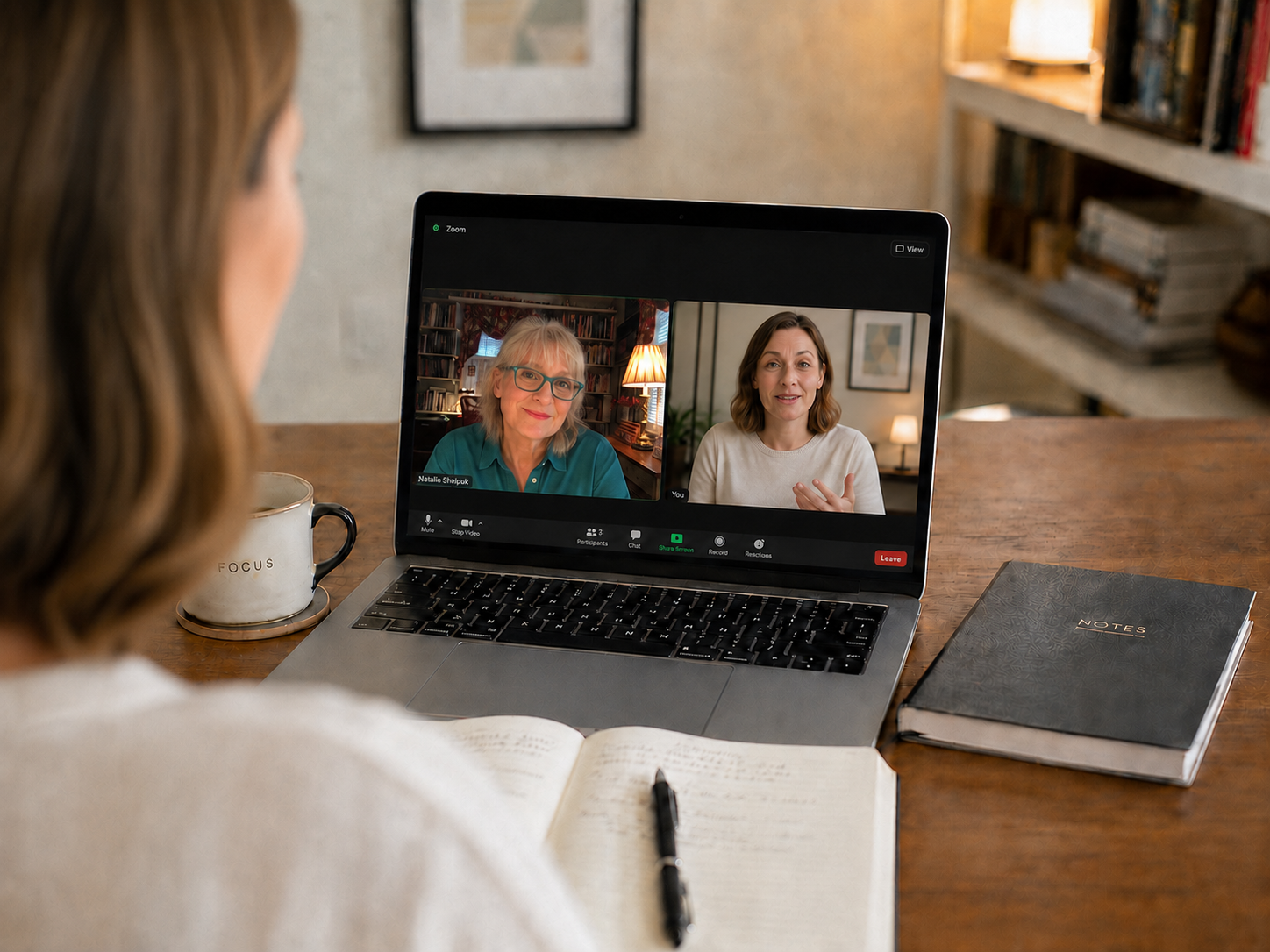The founder coaching a client over a video call