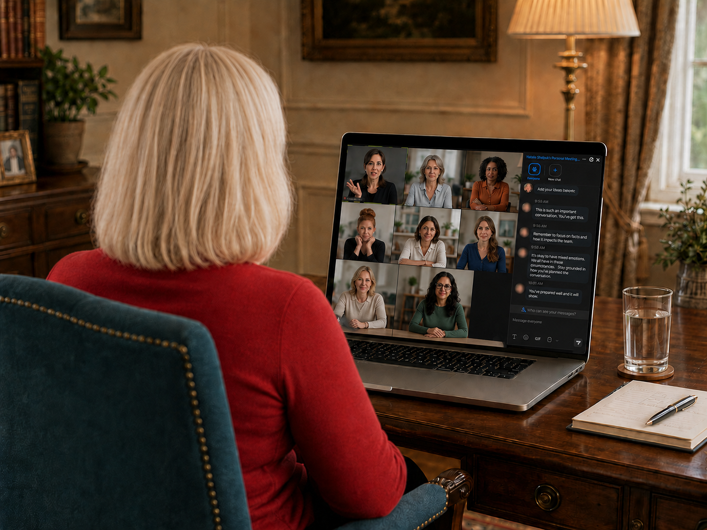 Natalie Shelpuk facilitating a Private Room conversation over video call