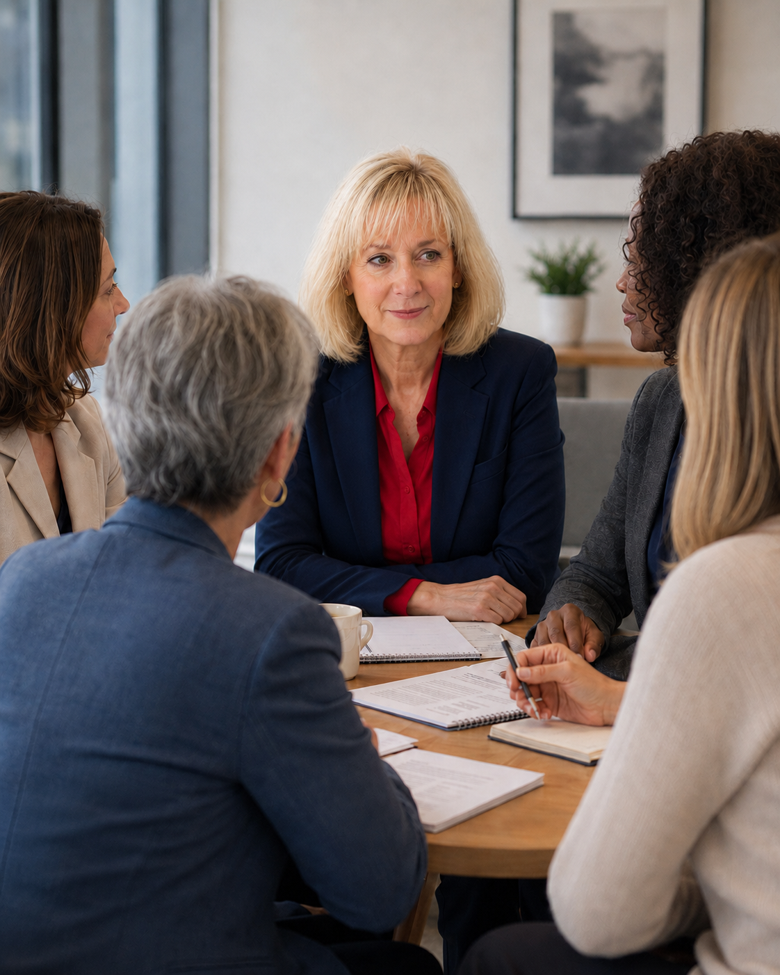 A small group of executives meeting in a private room
